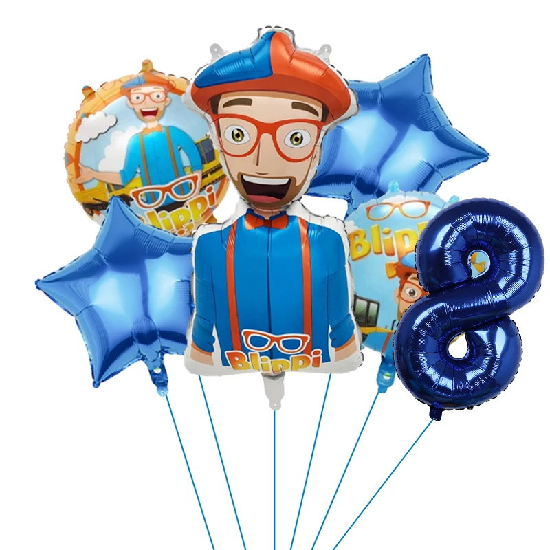 Blippi Theme Birthday Aluminum Foil Balloons 32inch Blue Number Children Blippi Birthday Party Decor Supplies Baby Shower Toys