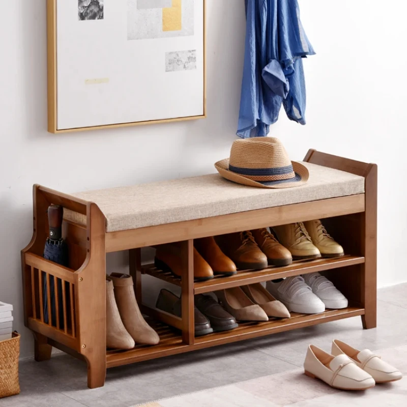 

Double Layer Shoe Storage Bench Living Room Shoe Organizer with Cushioned Seat Entryway Furniture Ideal for Hallway Entrance