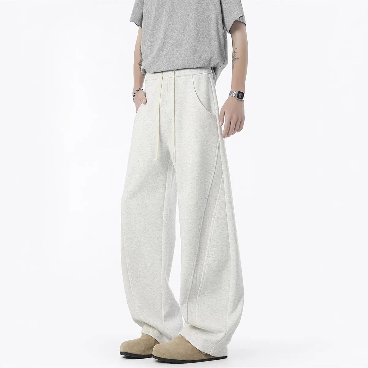 American Heavyweight Deconstructed Scimitar Sweatpants Unisex 2025 Summer Retro Solid Color Wide-Leg Couple Sports Long Pants