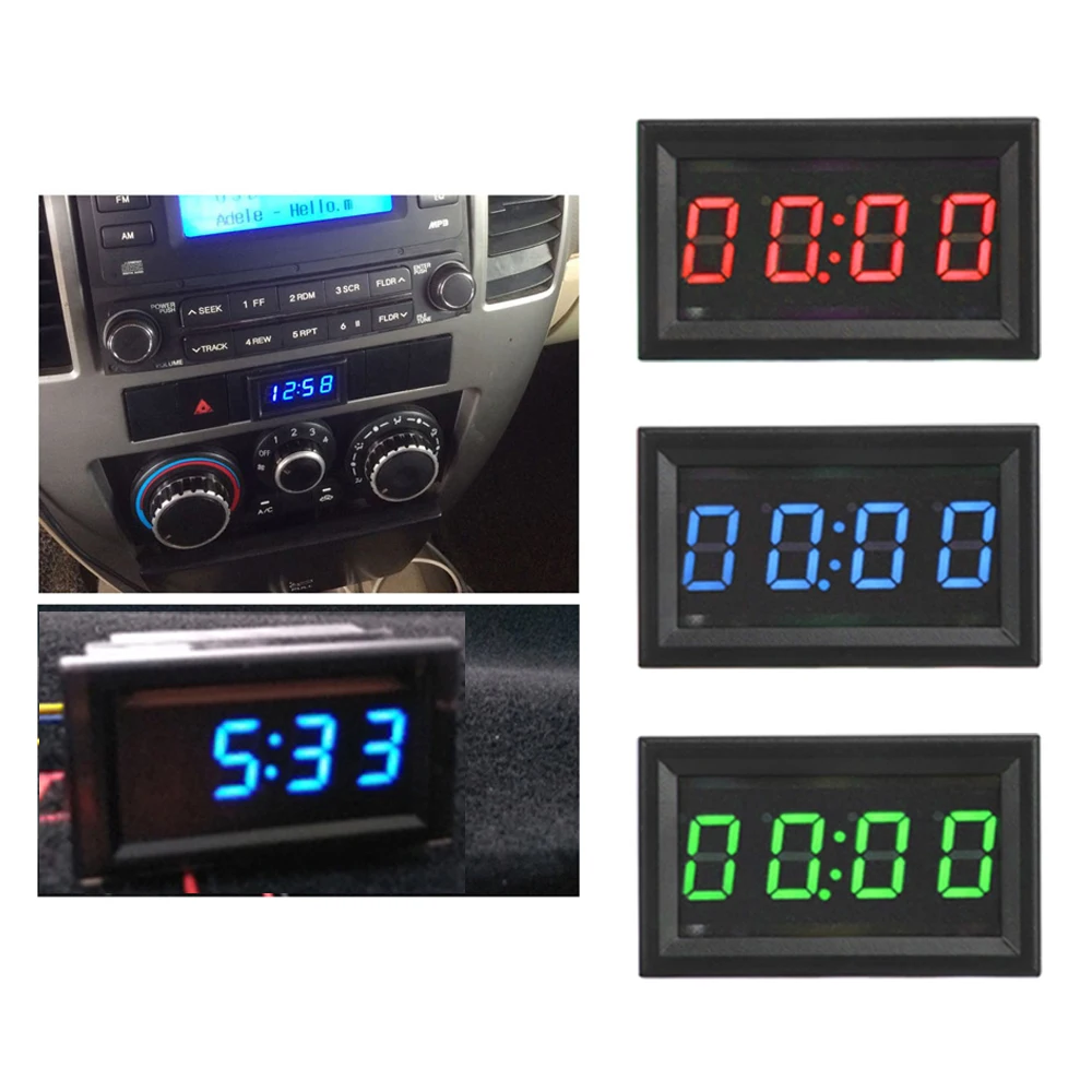 1pcs Car Electronic Clock LED Digital Clock Dashboard Display Car Motorcycle Accessory Clock Red/ Blue/ Green Auto  Decoration