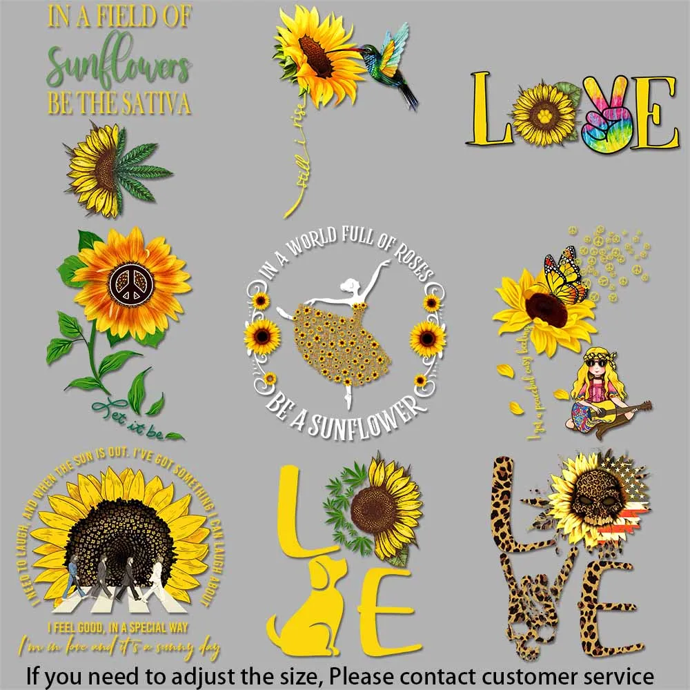 Boho sunflower Illustration Sunflower - love Graphic Joyful Iron-on Patch Versatile Fabric Transfer Designs DIY Decoration