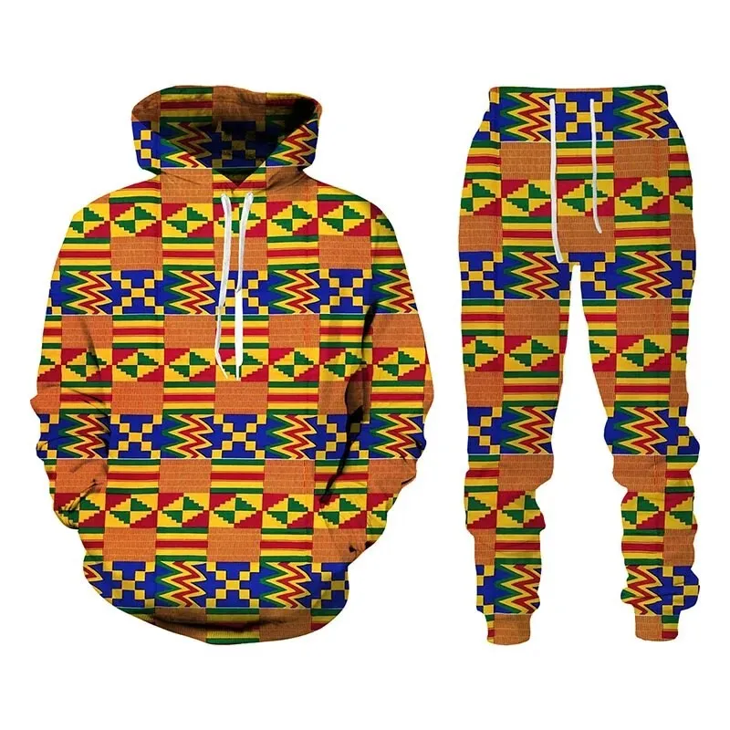 

New Men's Ethnic Style Sweatshirt Hoodie 3D Printed Fashion Hooded Men Sportswear Pants Set Autumn leisure Men Clothing Set