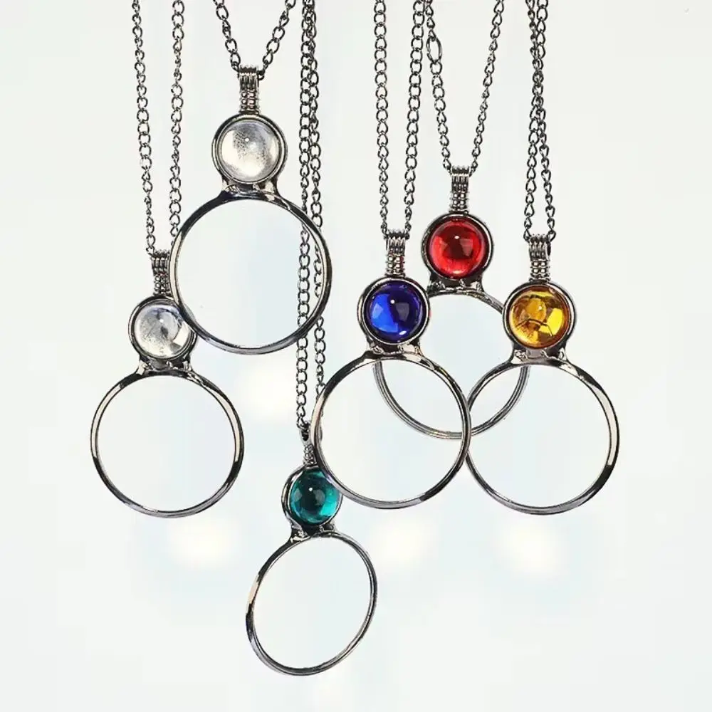 5 Colors Magnifying Glass Necklace Practical Retro Crystal Magnifying Glass Necklace Jewelry Pendant Mother's Day Gift