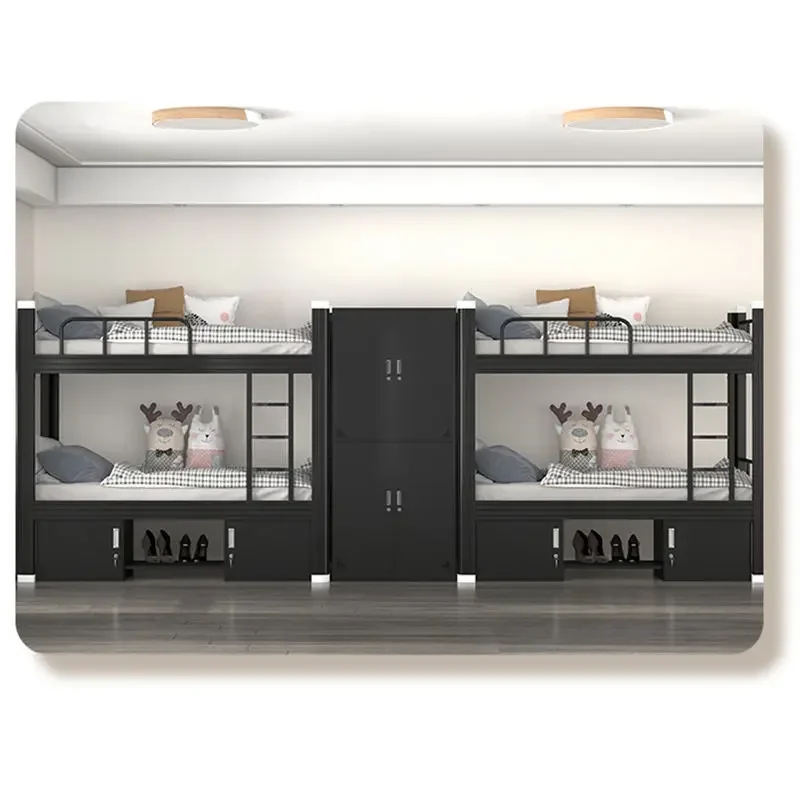 

Современная двухъярусная металлическая кровать, 2-слойная стальная двухъярусная кровать, нижний шкаф для хранения, размер Queen, школа, дом, отель, деревянный каркас, столовая