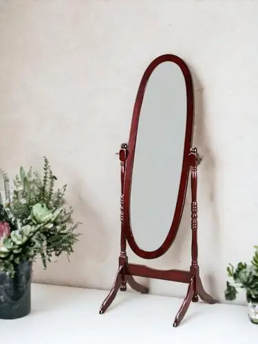 Full Length Mirror with Stand, Vintage Wood Cheval Mirror, Adjustable Freestanding Floor Mirror (Cherry)