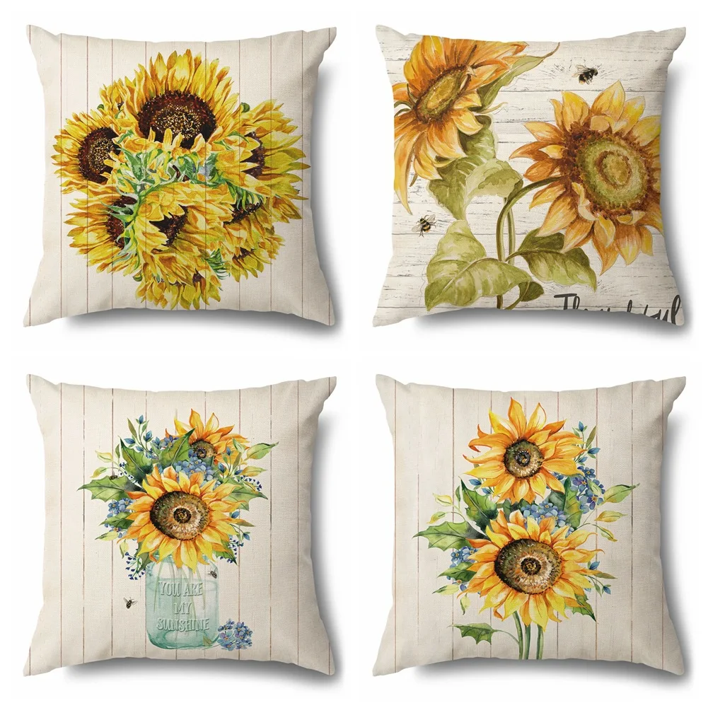 

Summer Tropical Sunflower Pillowcase 40x40 Cm Yellow Leaf Flower Pillows Case for Living Room Garden Soft Chair Pillow 45x45