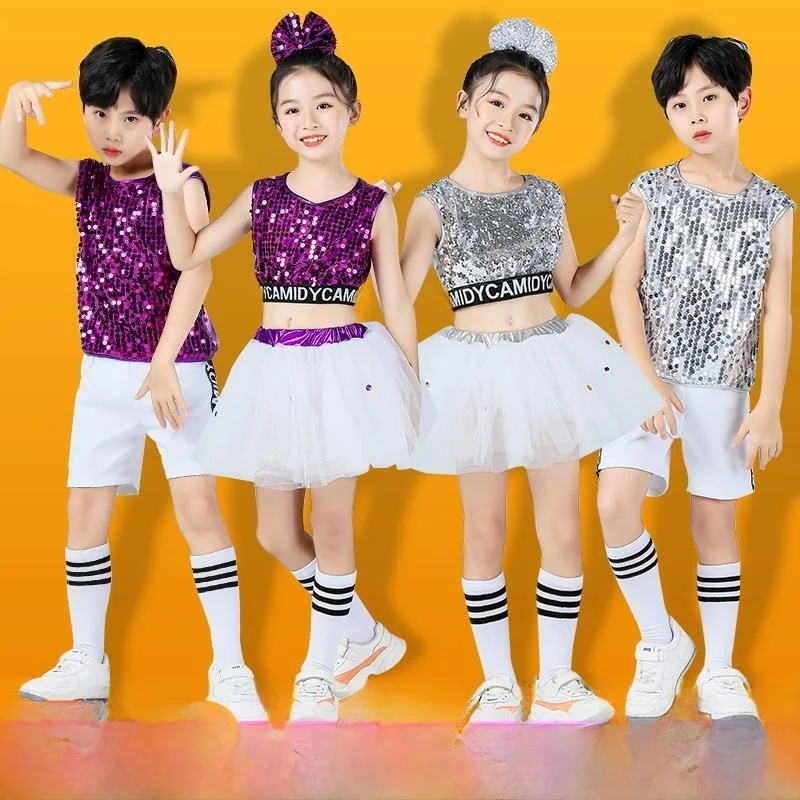 

Children's Performance Outfit Primary School Cheerleading Dance Costume Puffy Skirt Sequins Children's Day Festival Dr