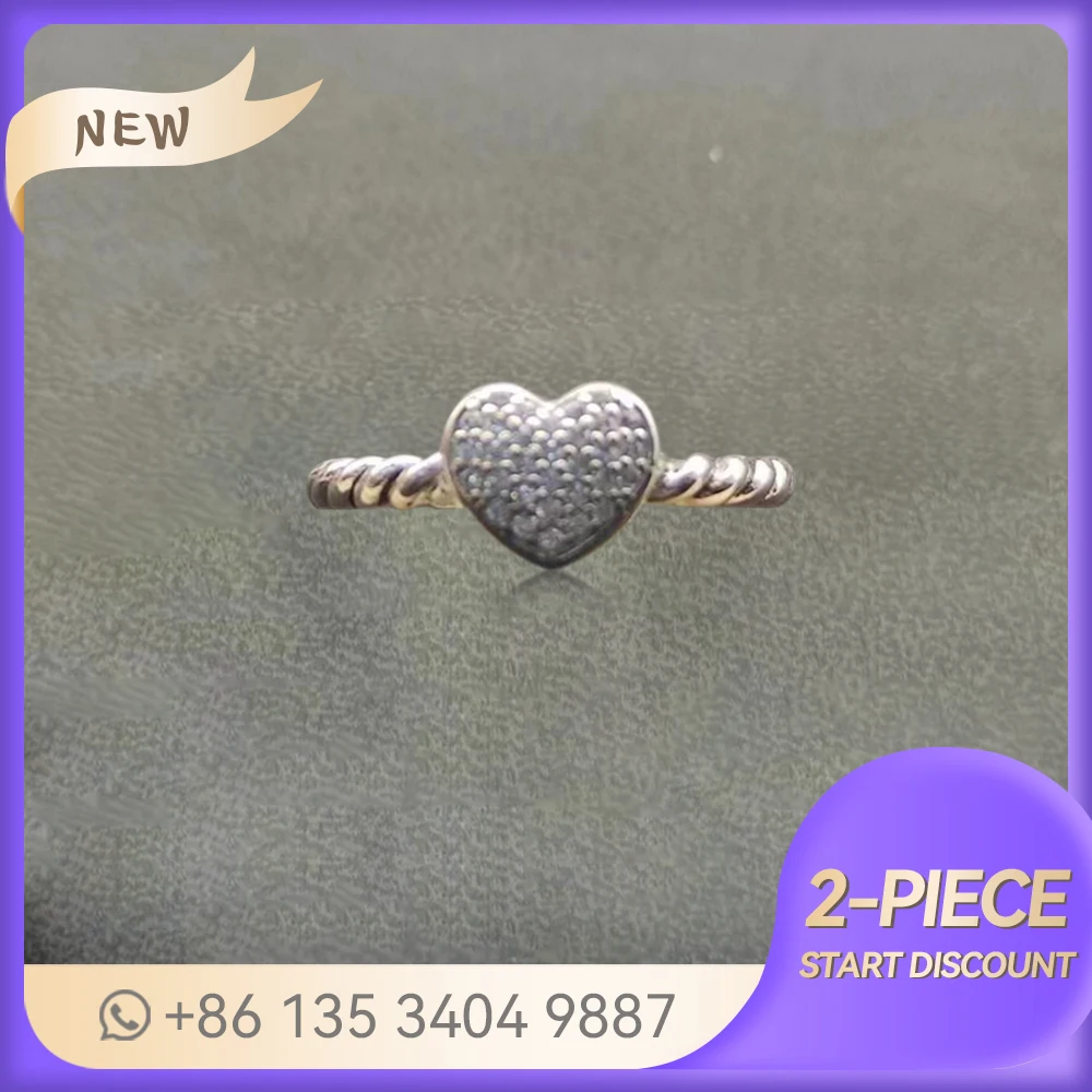 

New 925 Silver Fashion Fashion Fashion heart Zircon Ring Men's Fashion Twist Rope Double Interlock Design Ring JewelryGift