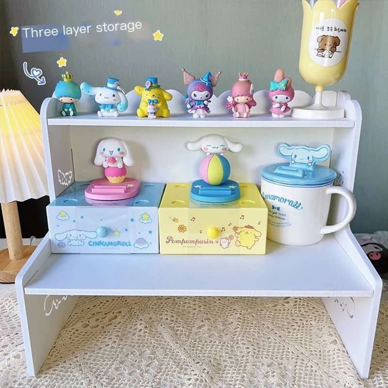 Kawaii Cinnamoroll Desktop Storage Rack Sanrio Anime 3 Floors Display Stand Cosmetic Shelf Office Student Dormitory Desk Gift