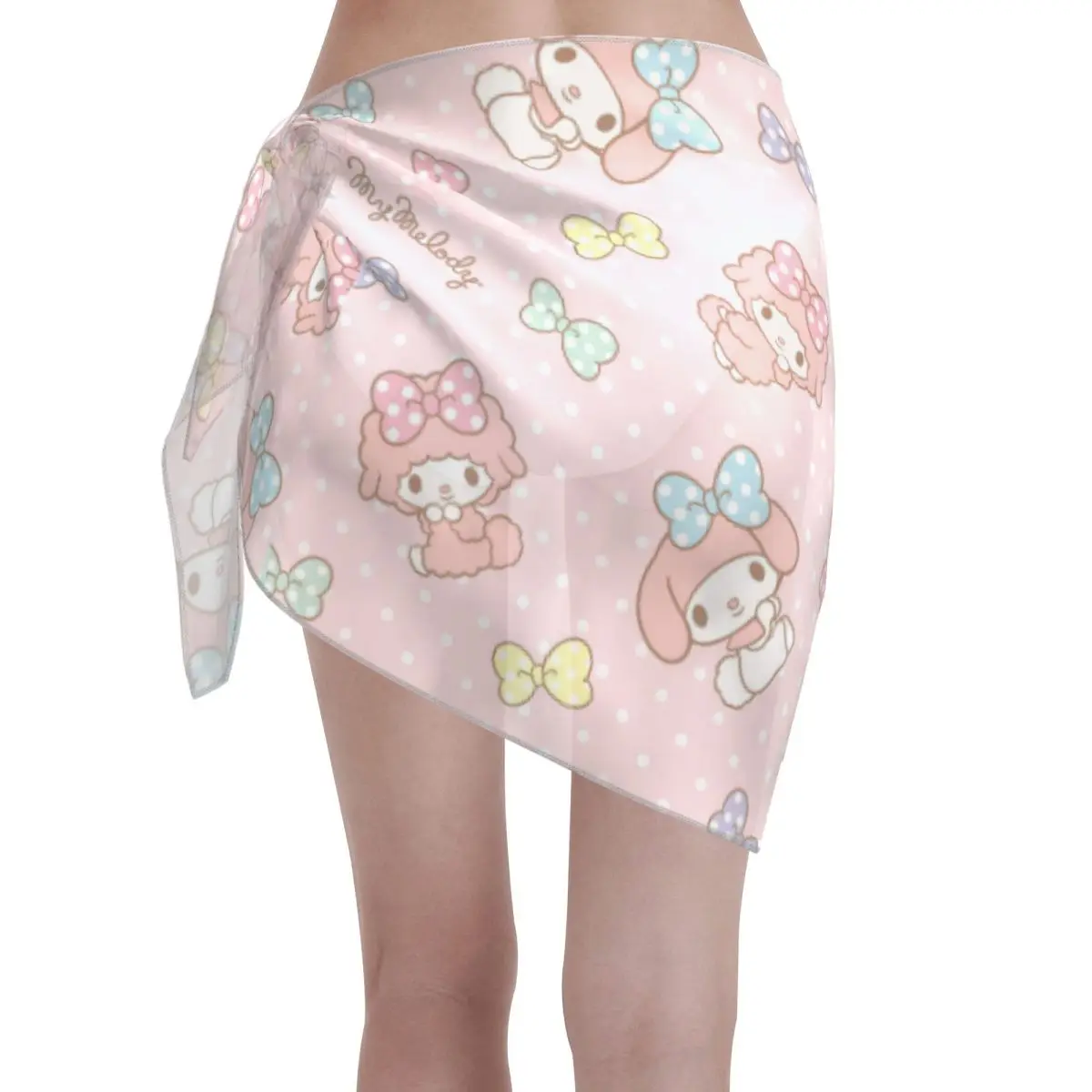 Sanrio My Melody Best Friends Swimsuit Coverups for Women Sarong Beach Bikini Wrap Sheer Short Skirt Chiffon Scarf for Swimwear