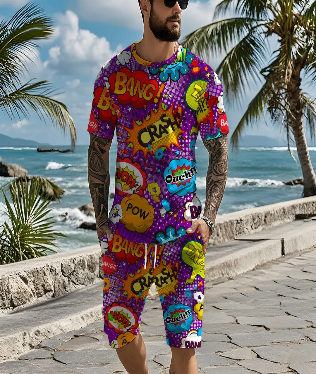 

2025 Summer men's set 3D printed casual short-sleeved T-shirt Outdoor hiking casual holiday wear comfortable, soft, breathable,