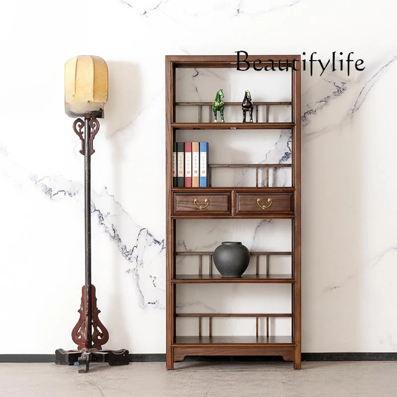 Modern New Chinese Retro Solid Wood Bookcase Distressed Bogu Showcase