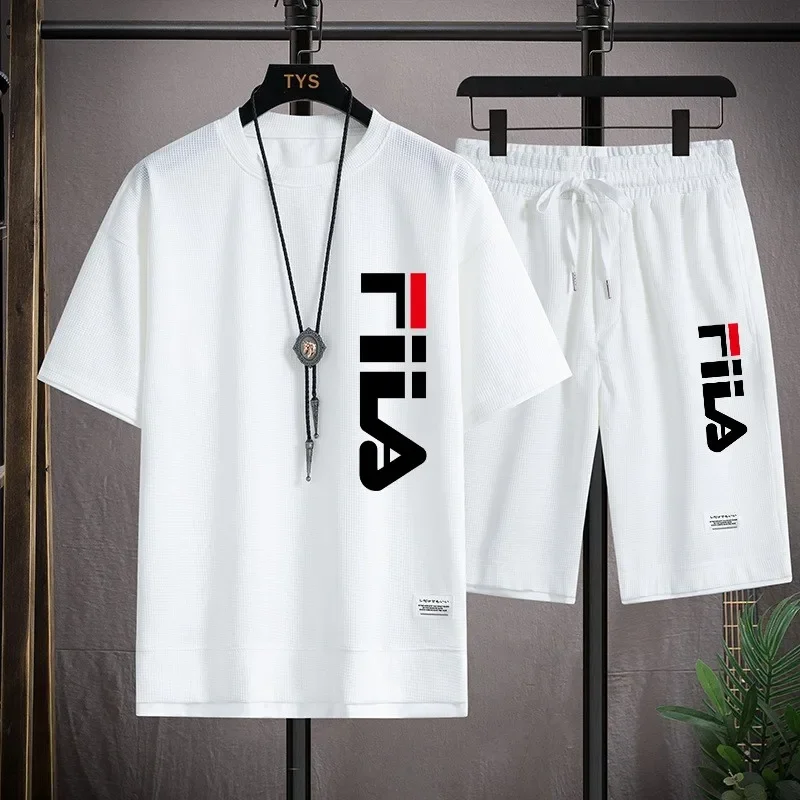 New Men's spring and summer casual short-sleeved T-shirt and shorts 2-piece set, outdoor breathable jogging men's sportswear view 3