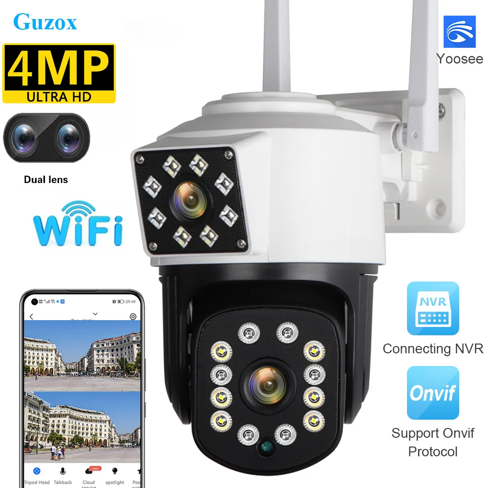 

4MP 2K Wifi Surveillance Camera Dual Lens Dual Screen Color IR Night Vision Auto Tracking Cloud 2-Way Audio P2P Security Camera