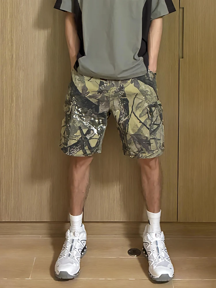 

American Retro Camouflage Denim Shorts Men Summer High Sensation Cool Loggers Outdoor Sports Five-Quarter Length Pants