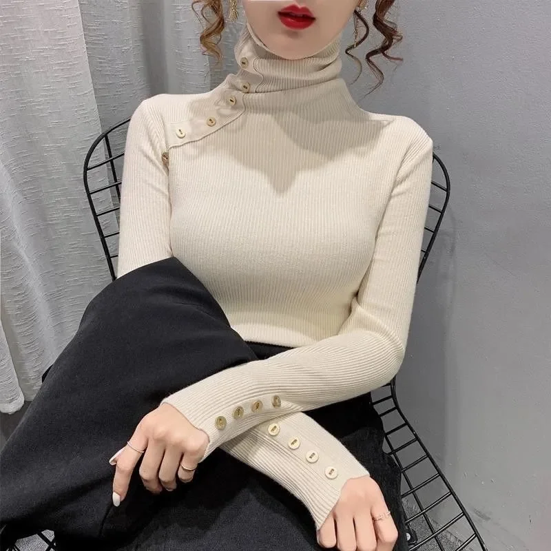 

Women's Turtleneck Sweater Fall Winter New Loose Warm Knit Pullover Tops Candy Colors Knitwear Jumper Korean Soft Casual Poleras