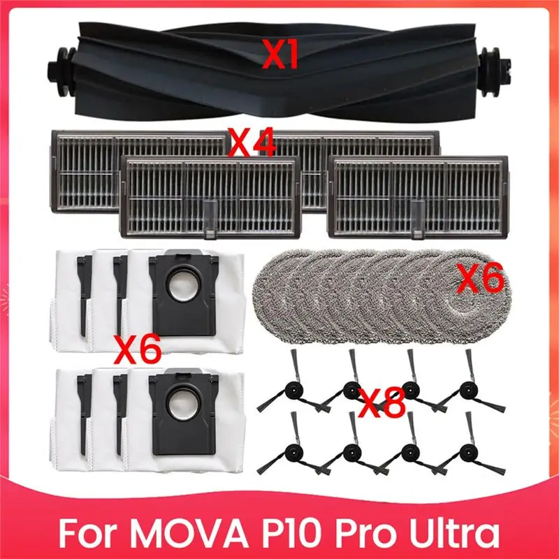 

Запасные части ABZA для MOVA P10 Pro, для робота-пылесоса Ultra: основная щетка, мешки для сбора пыли, фильтры, комплект салфеток для уборки.