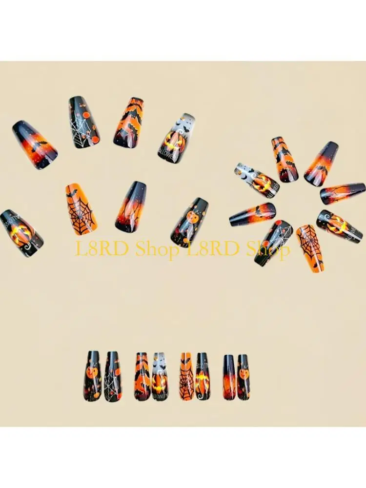 L8RD Party Art Square Press Ons With Halloween Spiderweb Patterns ABS For Women Special Occasions