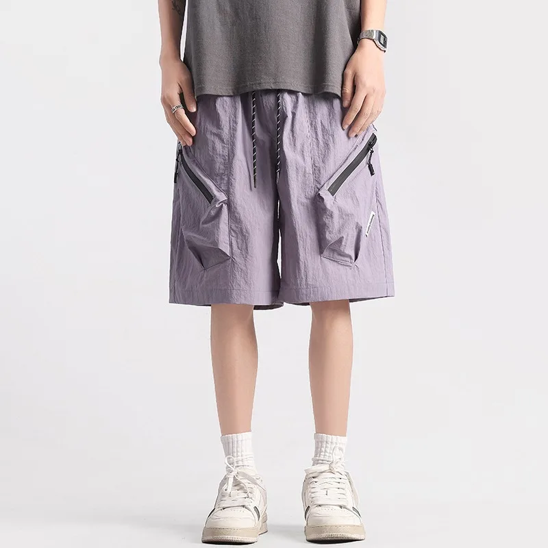 

High Street Ice Silk Zipper ket Спецодежда orts Мужская повседневная фиолетовая футболка с пятью пуговицами Hong Kong Sle Haome Functional Jaet