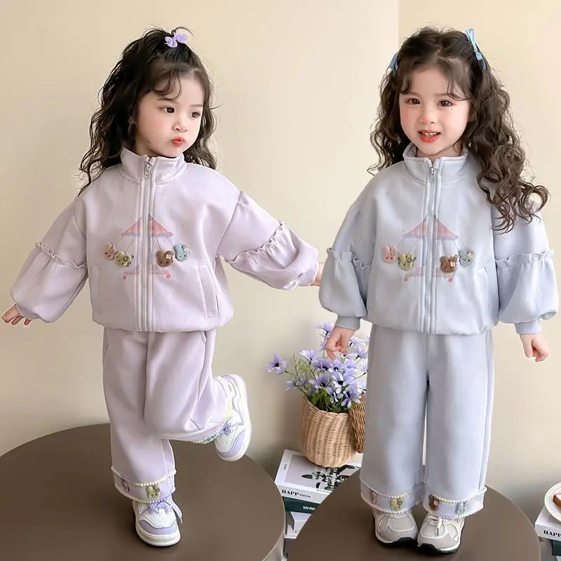 

Baby Spring Autumn Sports Long Sleeve Jacket Pants Cute Fashion Children Color Sweater Two-piece Set Clothes Gifts for Kids