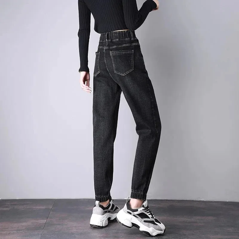 Women's Jogger Jeans Korean New Straight High Waist Ankle-length Pantalones Spring Fall Casual Baggy Famale Denim Pants Trousers