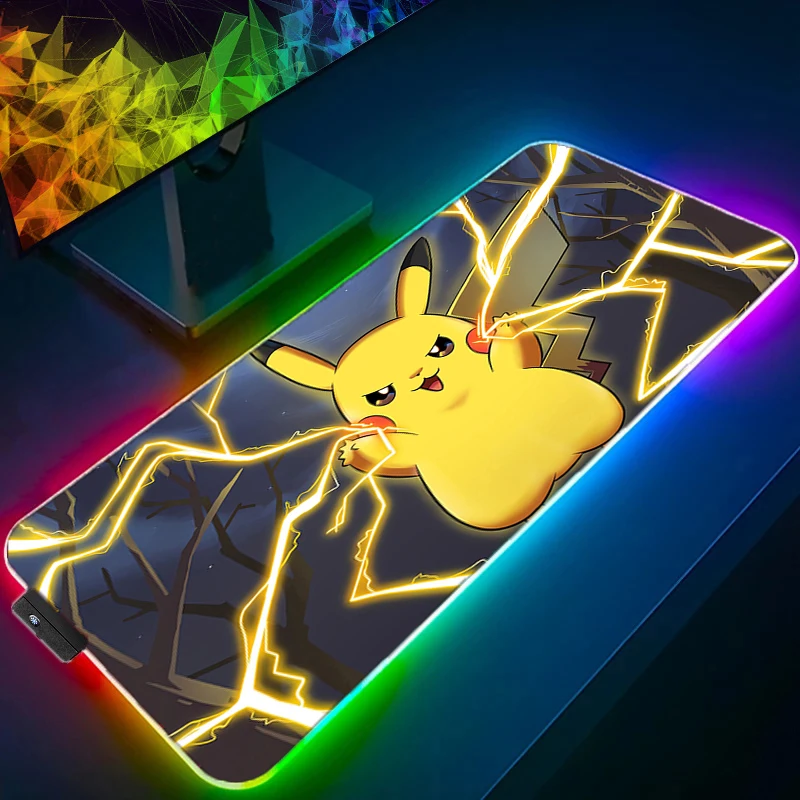 

Mouse Pad Pokemon Pikachu RGB Backlight Gaming Accessories Carpet Gamer PC Computer Keyboard Desk Mat LED Mausepad anime xxl