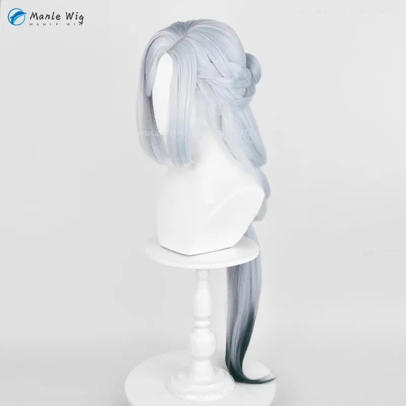 qq34Anime فانوس طقوس شعر مستعار تأثيري 100 سنتيمتر طويل الفضة الأزرق التدرج Frostflower الندى Shenhe الباروكات مقاومة للحرارة الاصطناعية ث