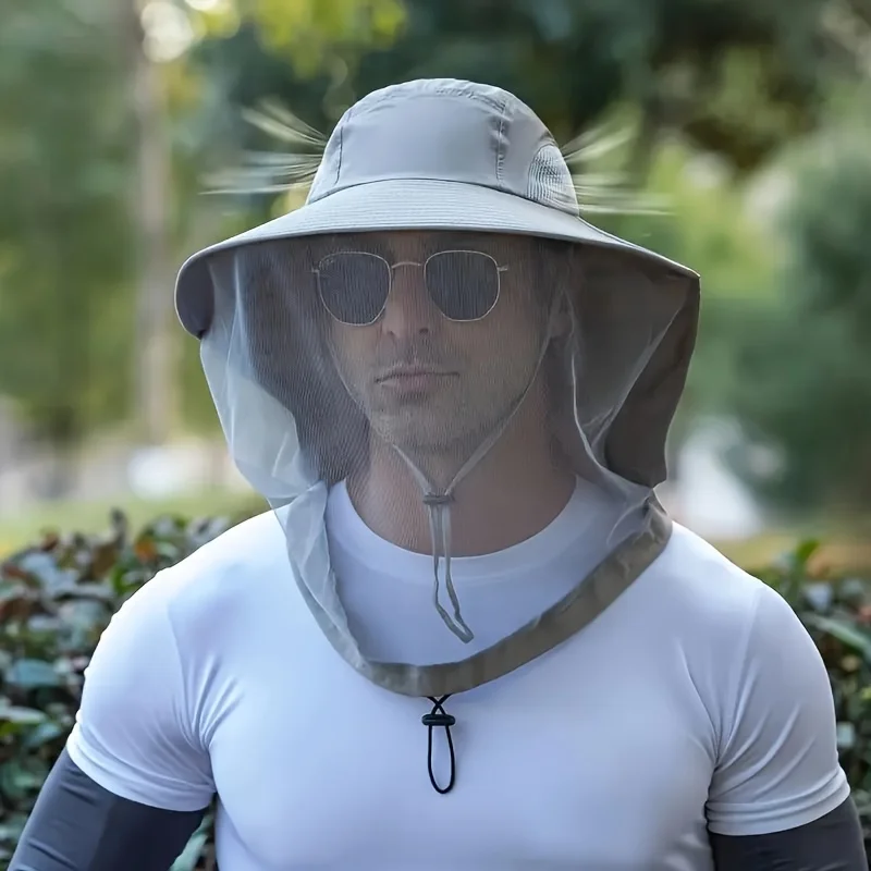 UV-beschermingshoed met gezichtsmasker Ademende insectenbescherming Brede rand Vissershoed Buitensport Natuur Wandelen Camping Mesh Hoed