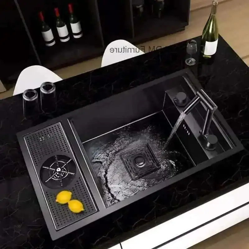 

Кухонные мойки из нержавеющей стали 304, скрытые нано-черные одинарные чаши, небольшой размер, скрытые мойки с чашечной шайбой, кухонное приспособление Z