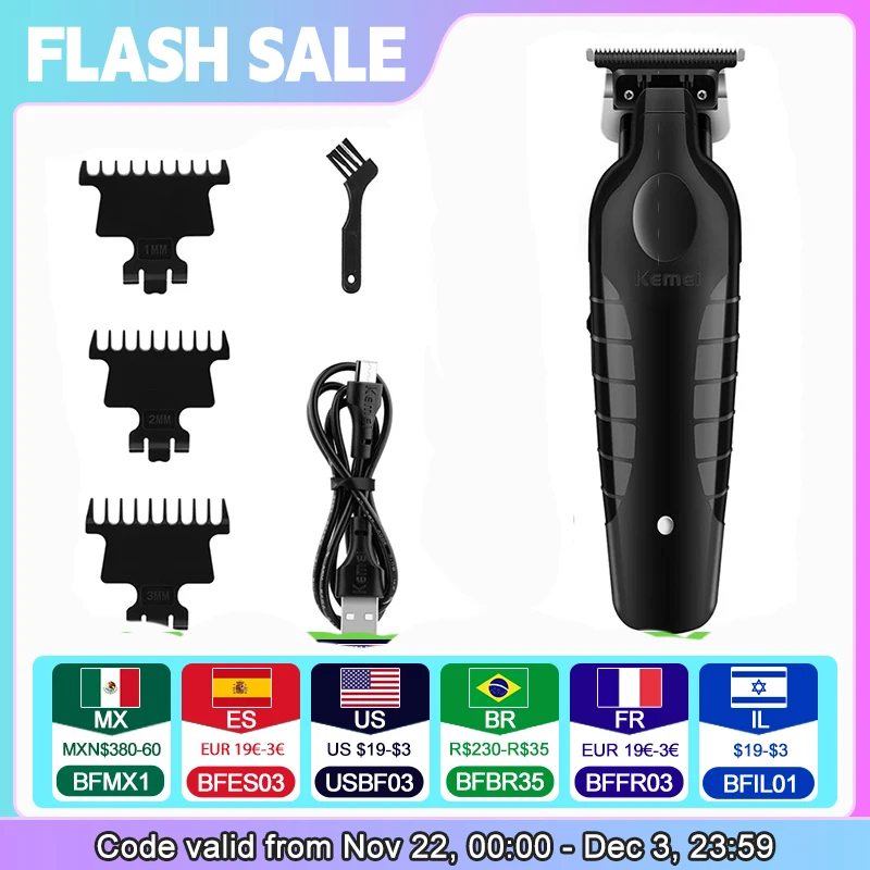 Kemei 2299 Barber Cordless Hair Trimmer 0mm Zero Gapped Carving Clipper Detailer Professional Electric Finish Cutting Machine