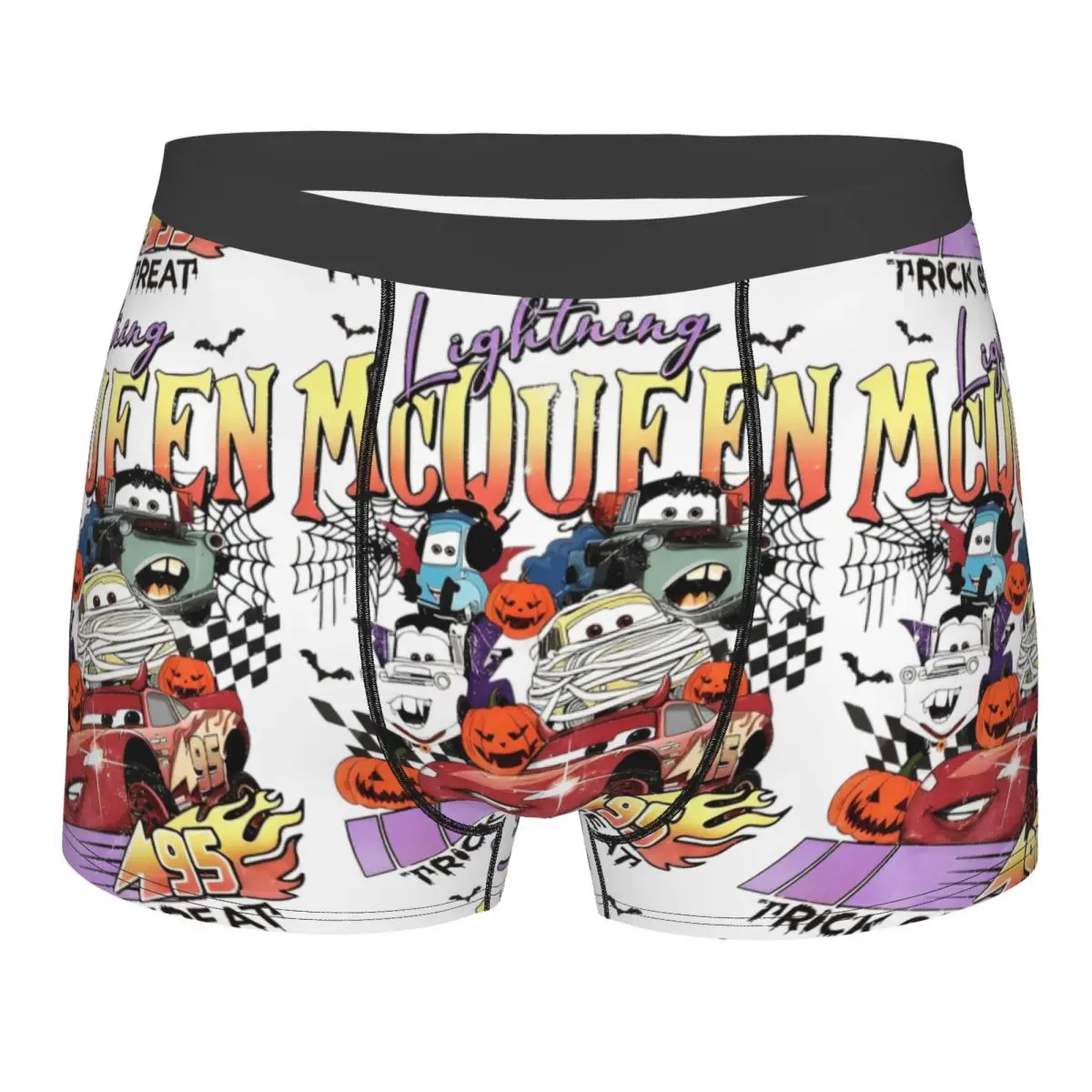 Boxers Carros Relâmpago Mcqueen Presente Novidade para Homens, Roupa Interior Truque ou Deleite Halloween, Cueca Colcha, Cueca Boxer Suave, Merch Halloween