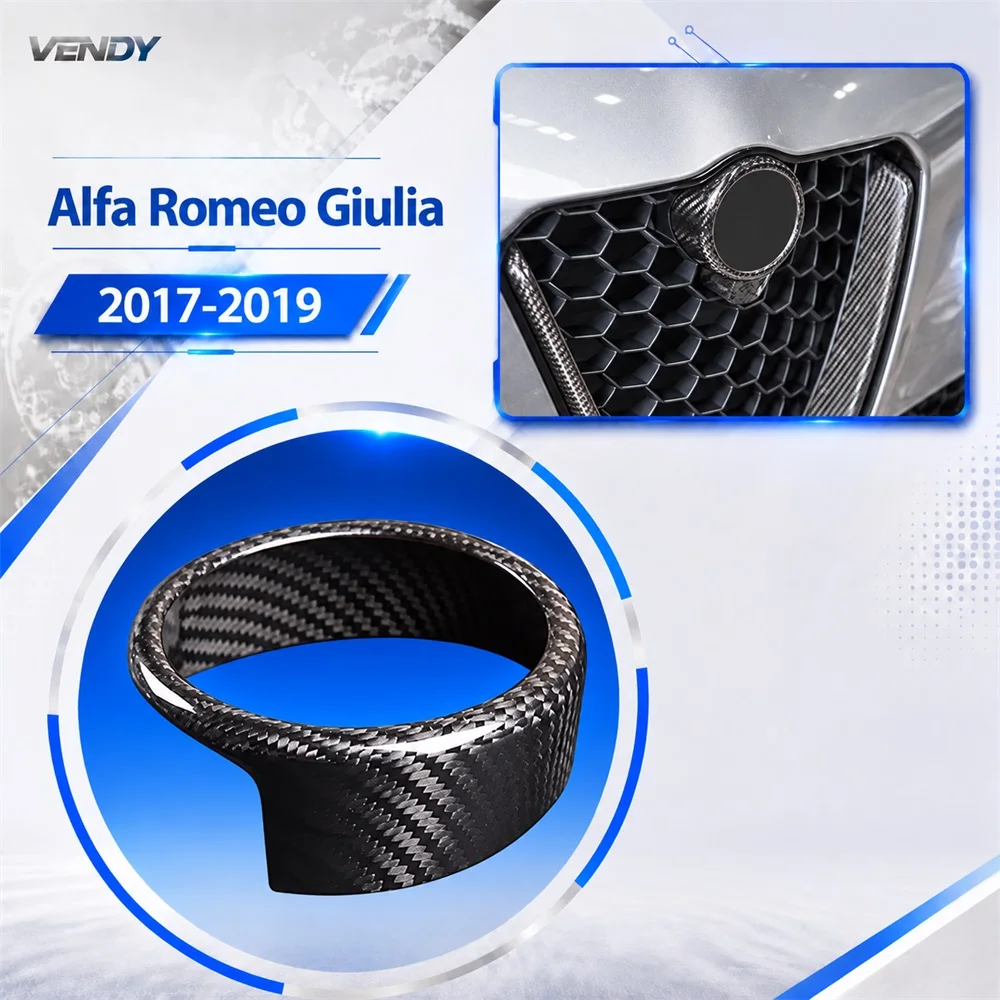 Real Carbon Fiber For Alfa Romeo Giulia 2017-2019 Front Grille Emblem Ring Cover Trim Modified Parts Accessories 2018