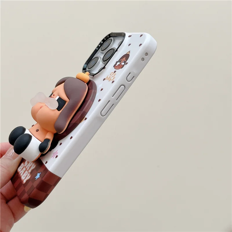 Casing Ponsel Magnetik Motif Kotak-kotak Lucu Korea untuk iPhone 16 Pro 15 14 Pro Max dengan Penyangga untuk Magsafe