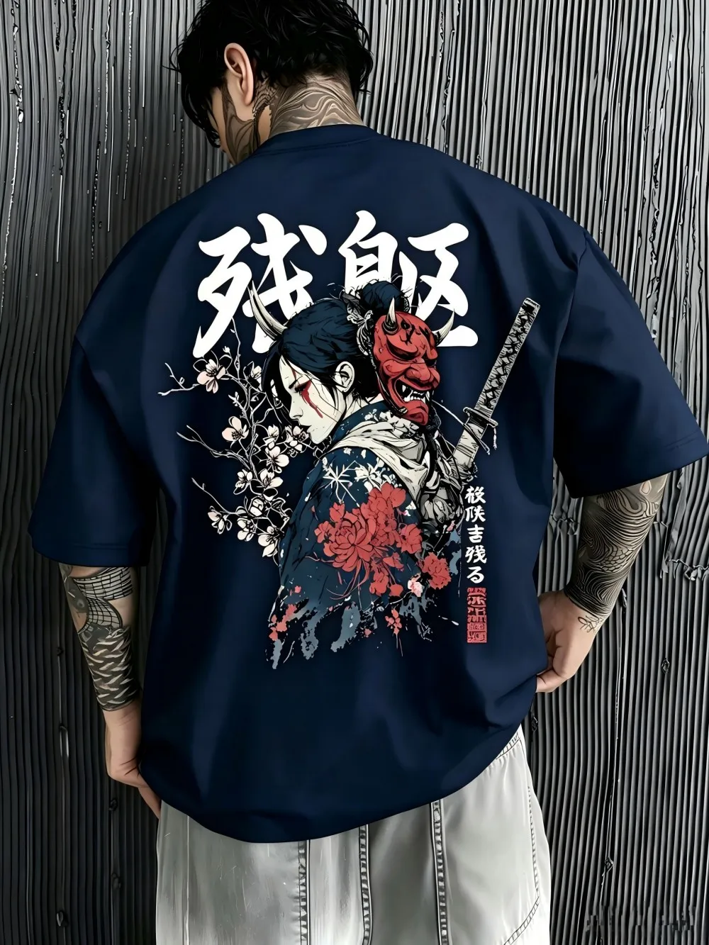 New men's summer female warrior cherry blossom letter print comfortable and breathable round neck T-shirt outdoor street top