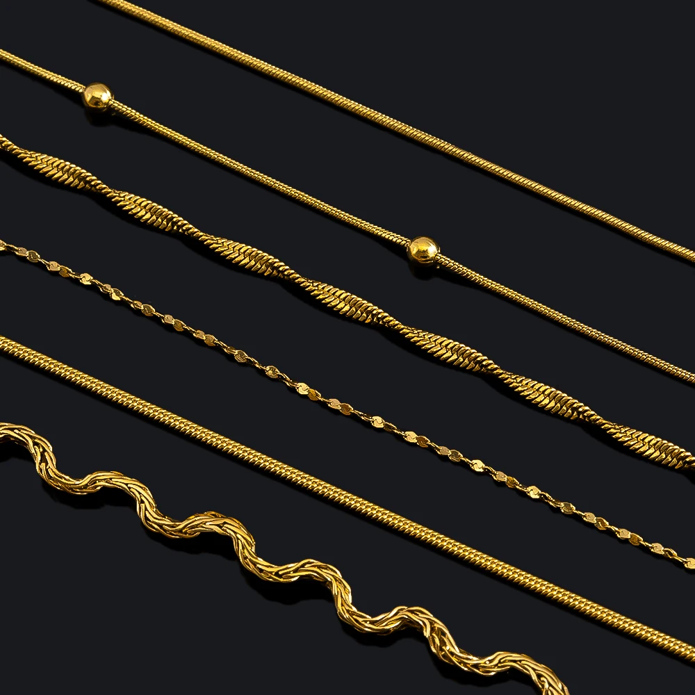 Stainless Steel Gold Color Round Snake Chains DIY Chain for Needlework Necklace Bracelet Jewelry Making Materials No Fade