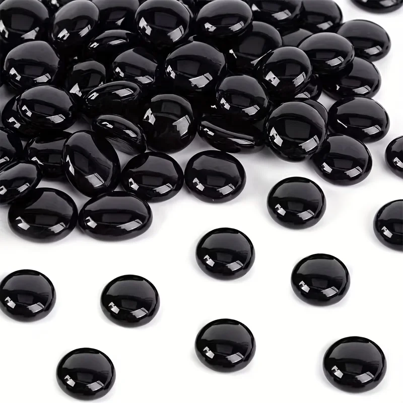 Black Glass Bead, Decorative Glass Pebbles, Stones Bead Rounded Gems, Vase Filler, Fire Artificial Crystal Gemstones for Aquariu