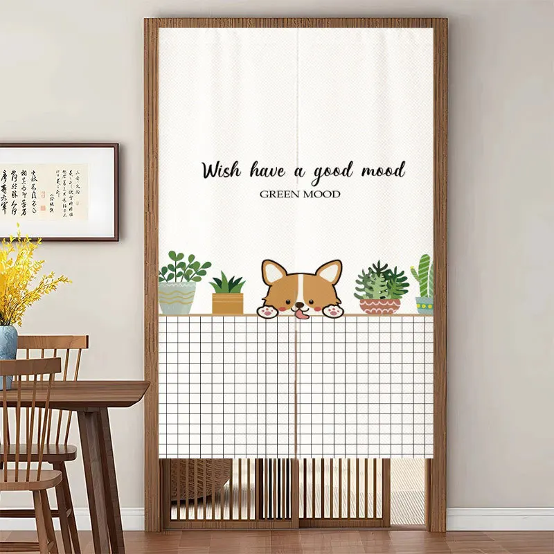 ستارة تقسيم الحمام والمطبخ وغرفة النوم بنمط الرسوم المتحركة اللطيفة الطازجة ستارة شبه مرفقة من قماش الكتان بدون حفر #5