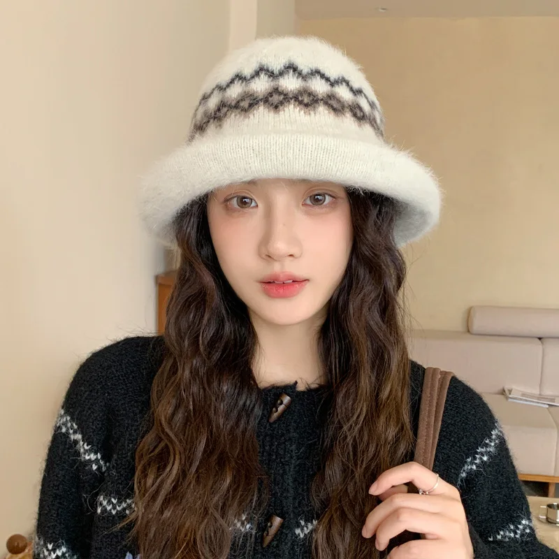 

Fashionable Autumn Winter Cold-proof Warm Fisherman's Hat Sweet Basin Hat Rolled-up Ear Protection Windproof Thick Hat for Women