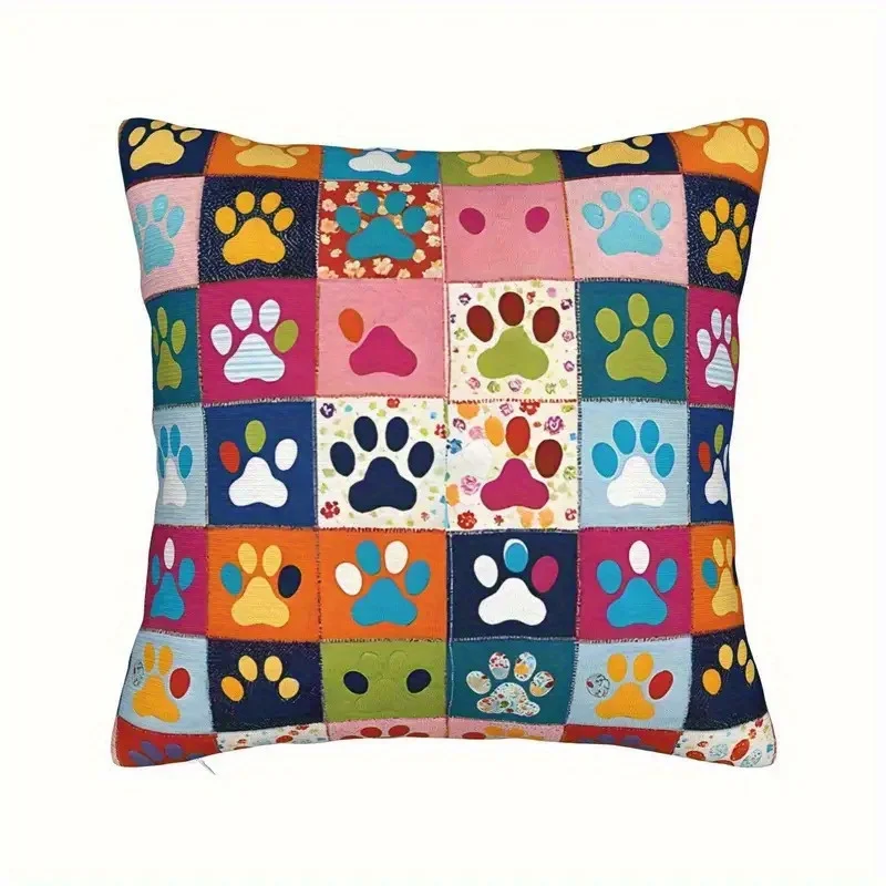 2D Flat 1pc Boho Paw Print Pillow Cover, Double Sided Zipper Cushion Case for Sofa Bed Home Decor No Insert