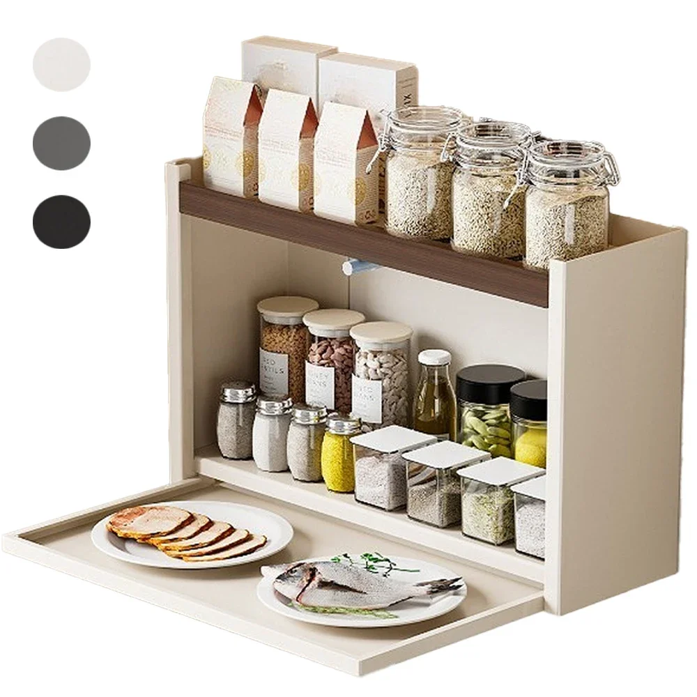 

Wooden Wall Mounted Storage Rack 2 Layer Kitchen Seasoning Rack Large Capacity Storage Shelf for Kitchen Bathroom Laundry Room