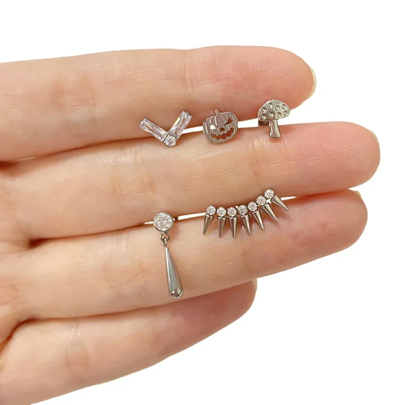 Titanium Spike Mushroom Tear Drop Ear Studs