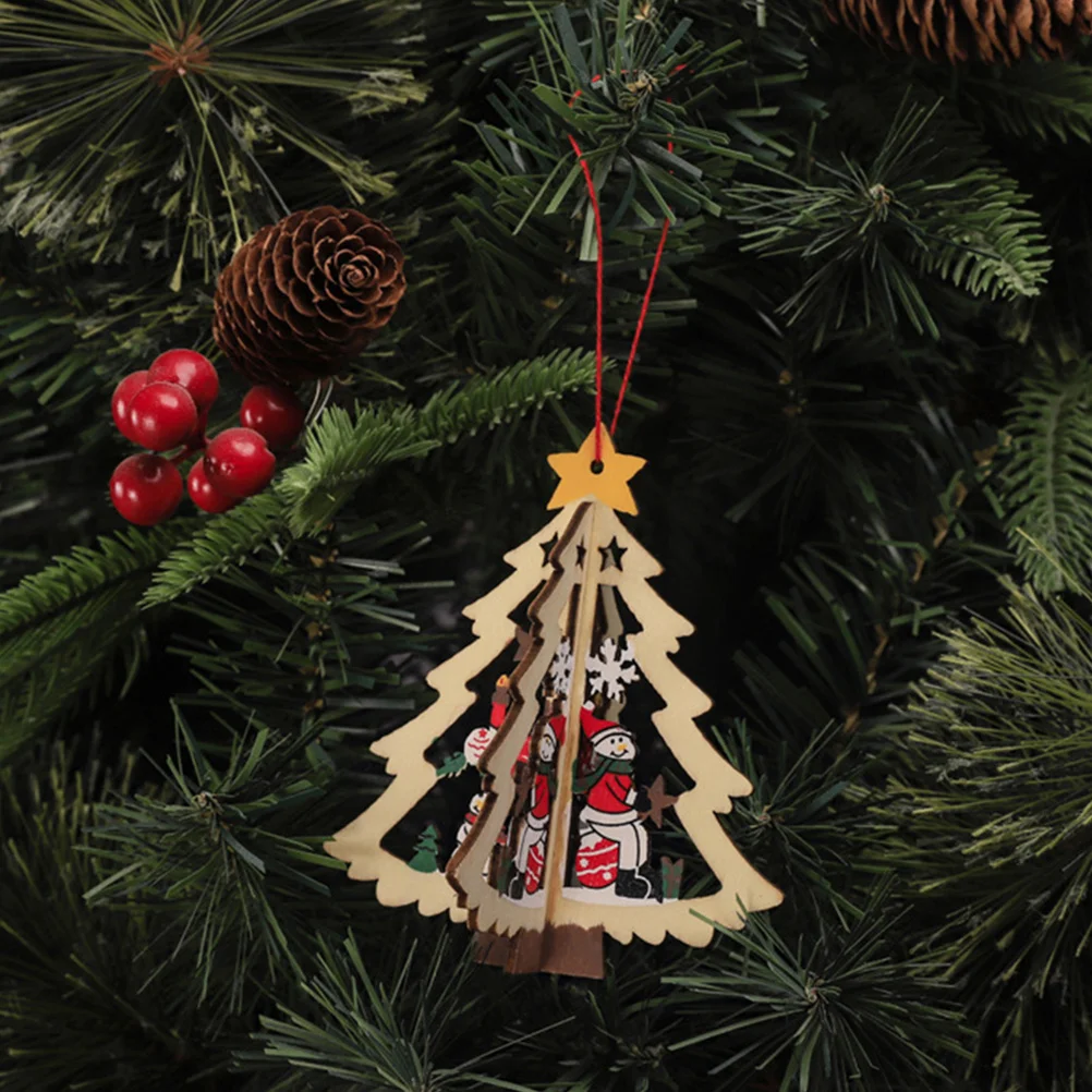 

4Pcs Laser Cut Wooden Xmas Hanging Ornaments Unique Christmas Tree Pendants Holiday Party Decorations Christmas Tree Decorations