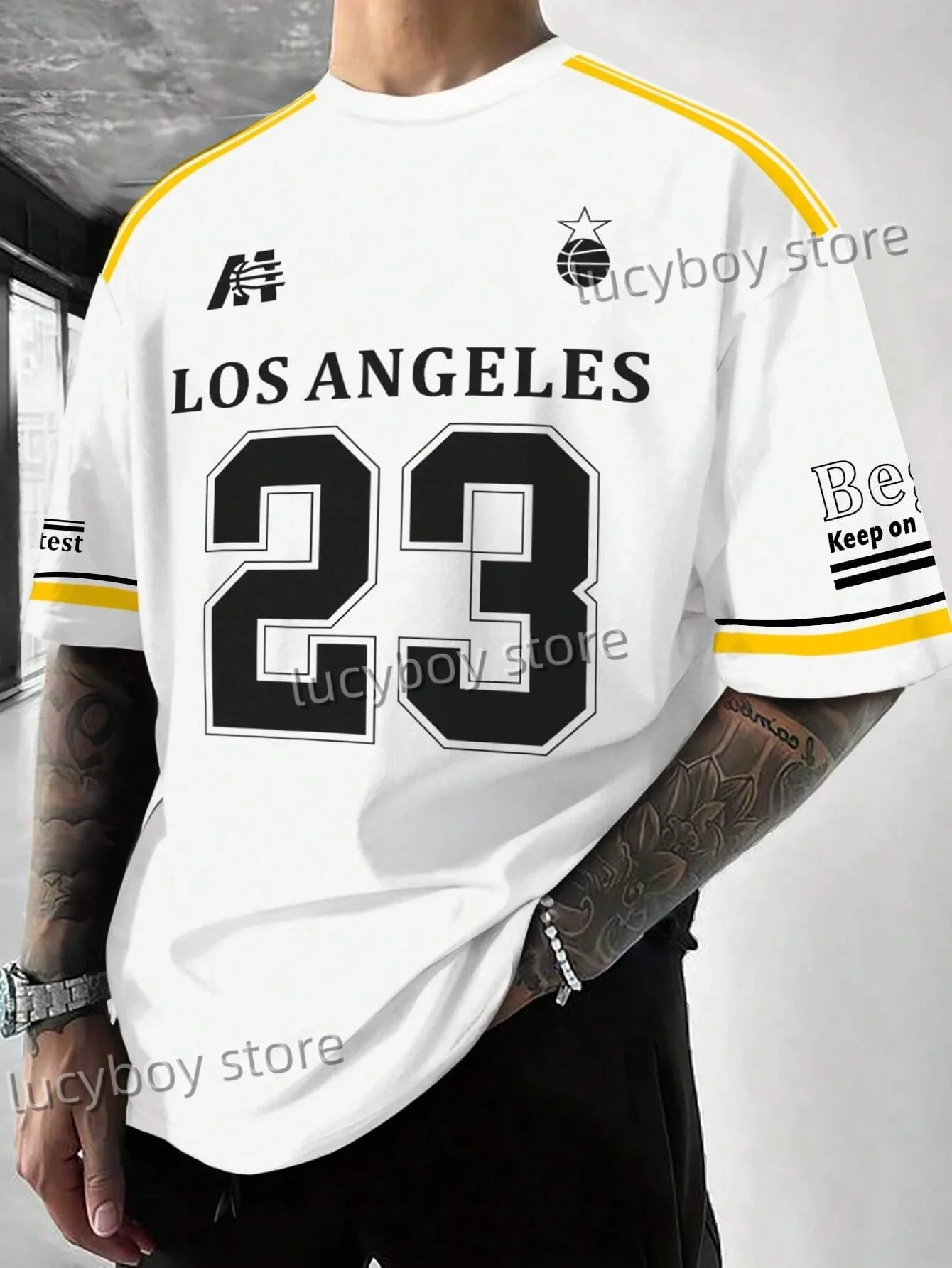 Mens Casual 3D Letter 23 Print T-Shirt Man Short Sleeve Sportwear Football T-Shirt Vintage Oversize Striped Tees Men Clothes image 2