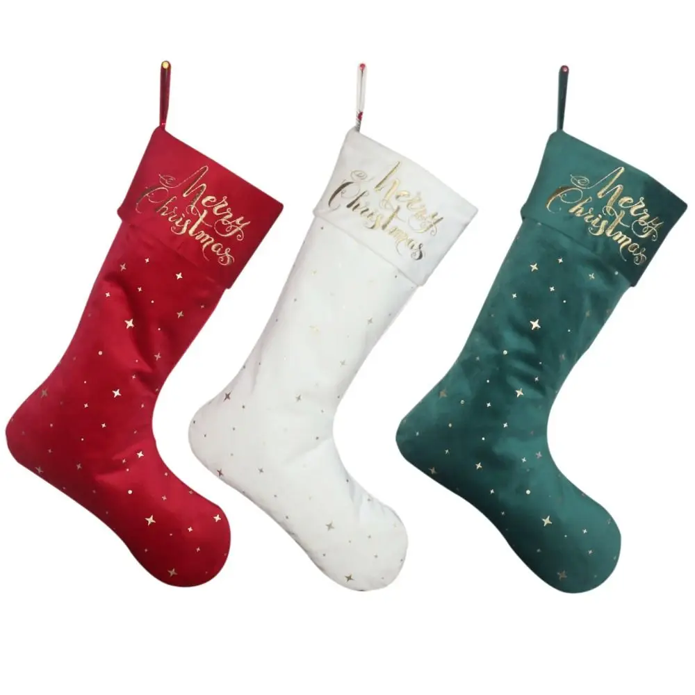 Gold-Plated Christmas Socks 3 Styles Embroidered Christmas Gift Bags English Xmas Decor Christmas Stocking Candy Bag Home