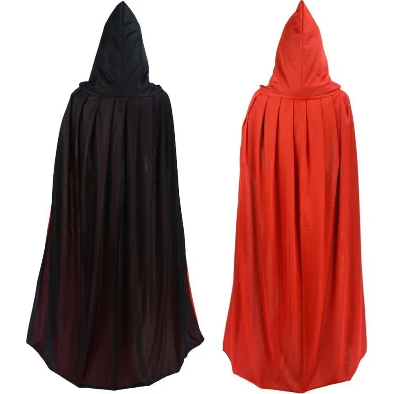 2024 Halloween rosso e nero Double sided Cape con cappuccio Costume medievale strega vampiro Halloween Cosplay Costume Cape donna uomo