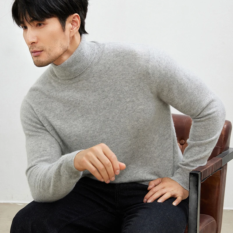 

Men's 100% Cashmere Sweater High Neck Sweater Autumn Winter New Casual Youth Business Pullover Middle-aged Base Knitwear