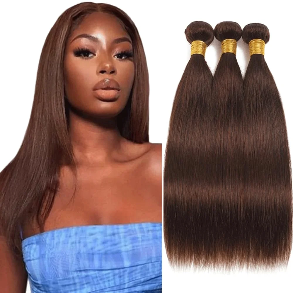 4# Straight Human Hair Bundles Brazilian Brown Hair Weaving Bundles Brown Hair Extension Remy Chocolate Bone Human Hair Weave