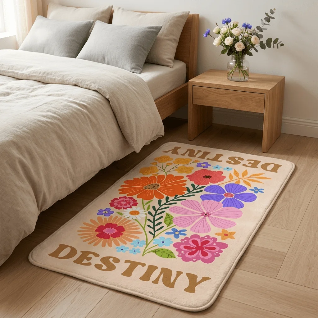 Destiny Floral Doormat, Vintage Colorful Flower Entrance Rug Boho Bedroom Floor Mat Non-Slip Home Decor for Entryway Living Room