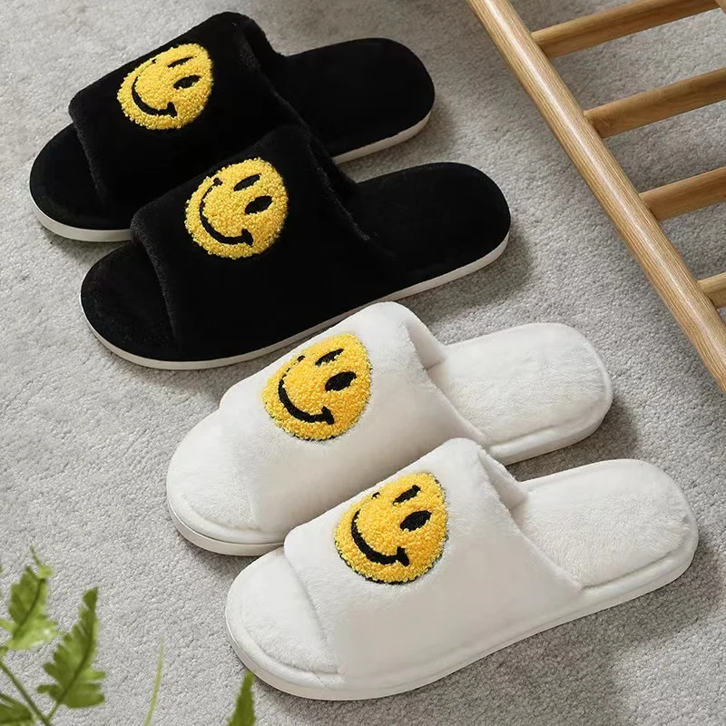 

Smile Face Women House Slipper men male Fuzzy Winter Warm Kawaii Cartoon Plush Contton Indoor Funny Cute Floor Home Shoes Female