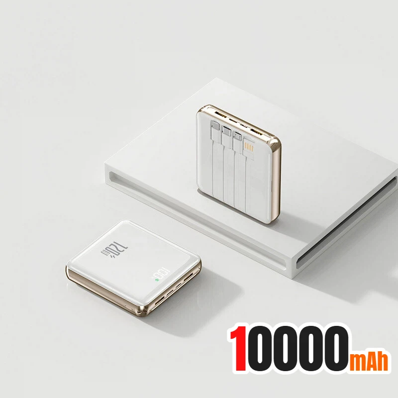 Nieuwe 500000 mAh Mini Power Bank Ingebouwde 4 Kabels Grote Capaciteit Super Snel Opladen Externe Batterij voor IPhone Samsung
